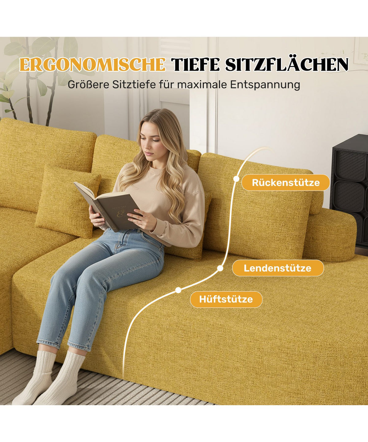Cord Ecksofa Detailansicht der abgerundeten Armlehne