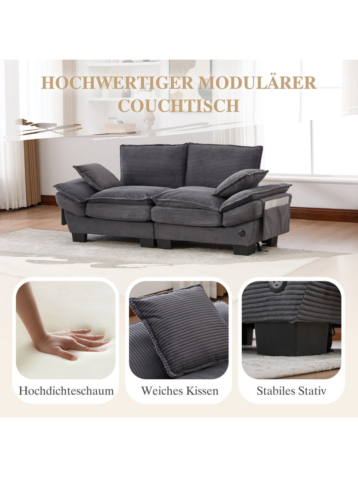Detailansicht der Cordoberfläche des Sofas