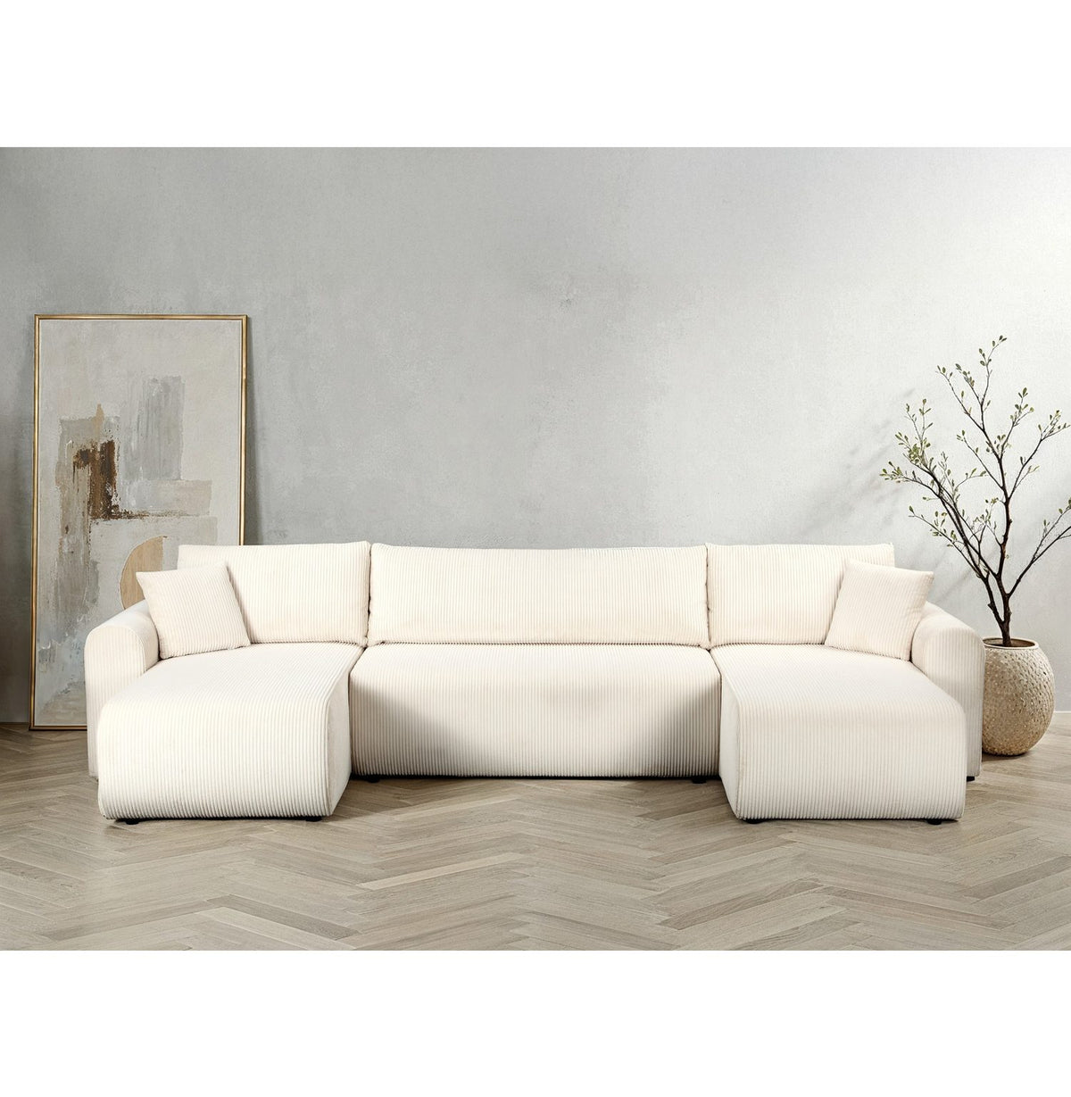 Cremefarbene Cord Wohnlandschaft JONAA in U-Form
