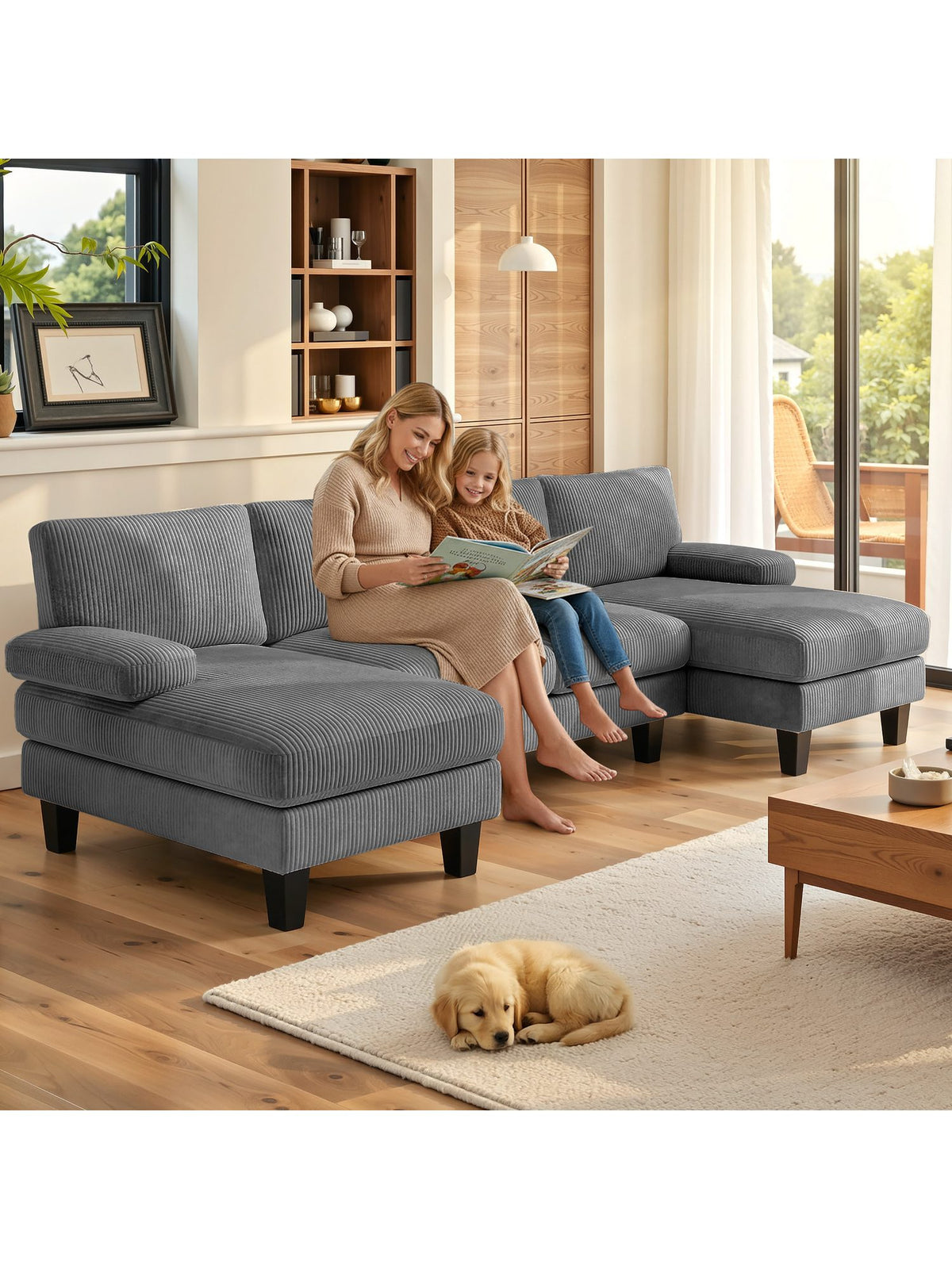 Cord Wohnlandschaft SOFT&COSY XL in Dunkelgrau von der Seite