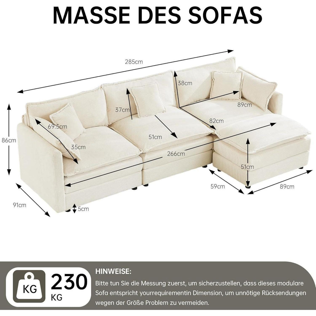 Beige Cord Wohnlandschaft in L-Form im Wohnzimmer