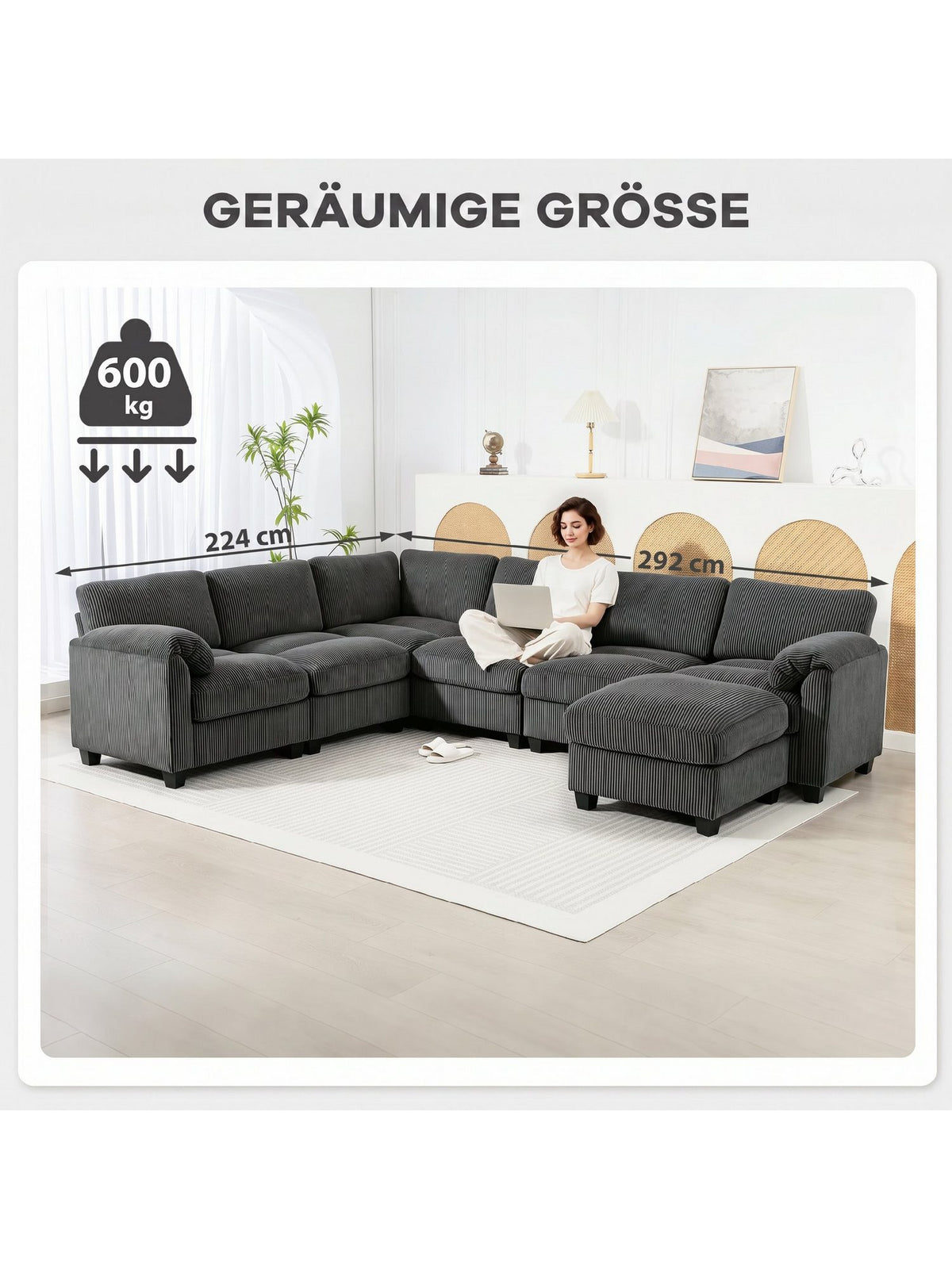 Cord Wohnlandschaft HOMCOM in Dunkelgrau Ansicht 7