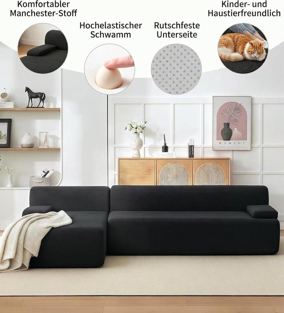 Modulares Cord Ecksofa mit grosser Chaiselongue
