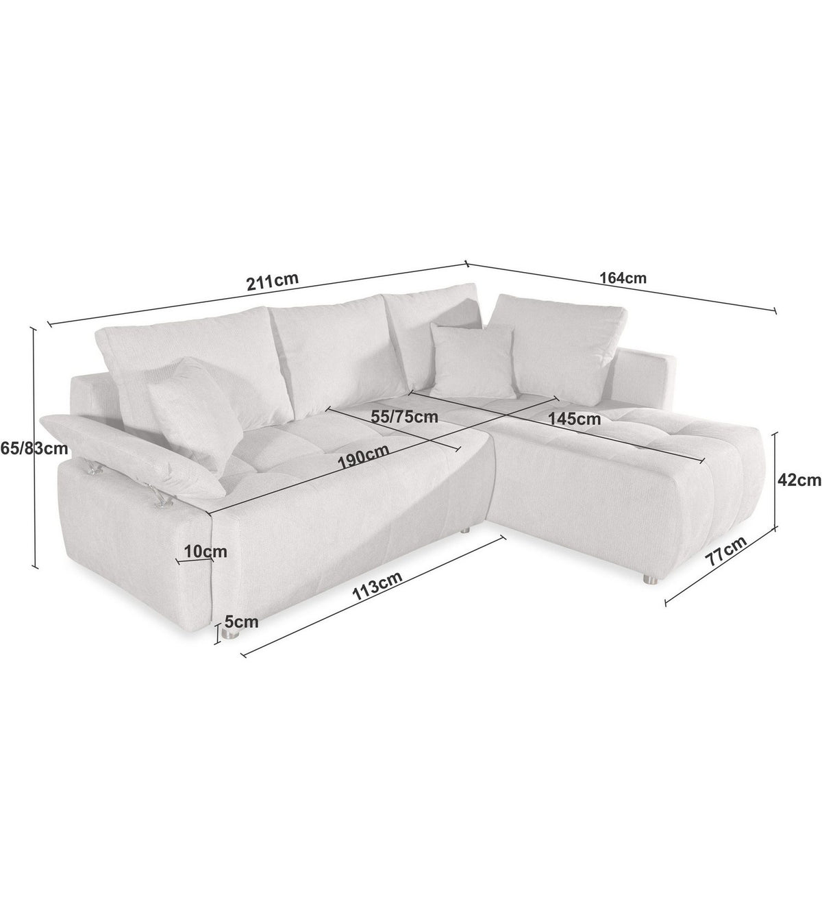 Cord Ecksofa FUNTASTIC mit ausgezogener Liegefläche