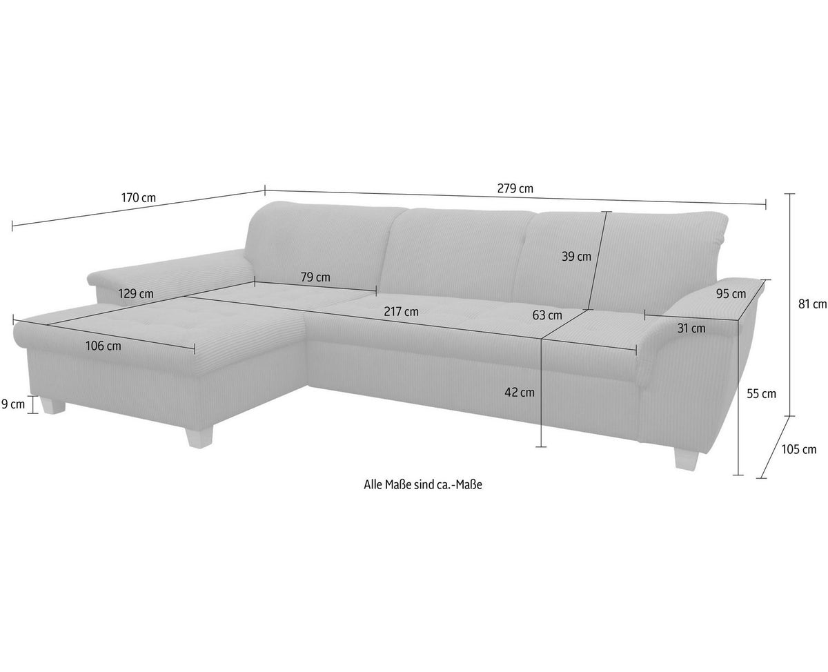 Cord Ecksofa EGGERY im Wohnzimmer aufgestellt