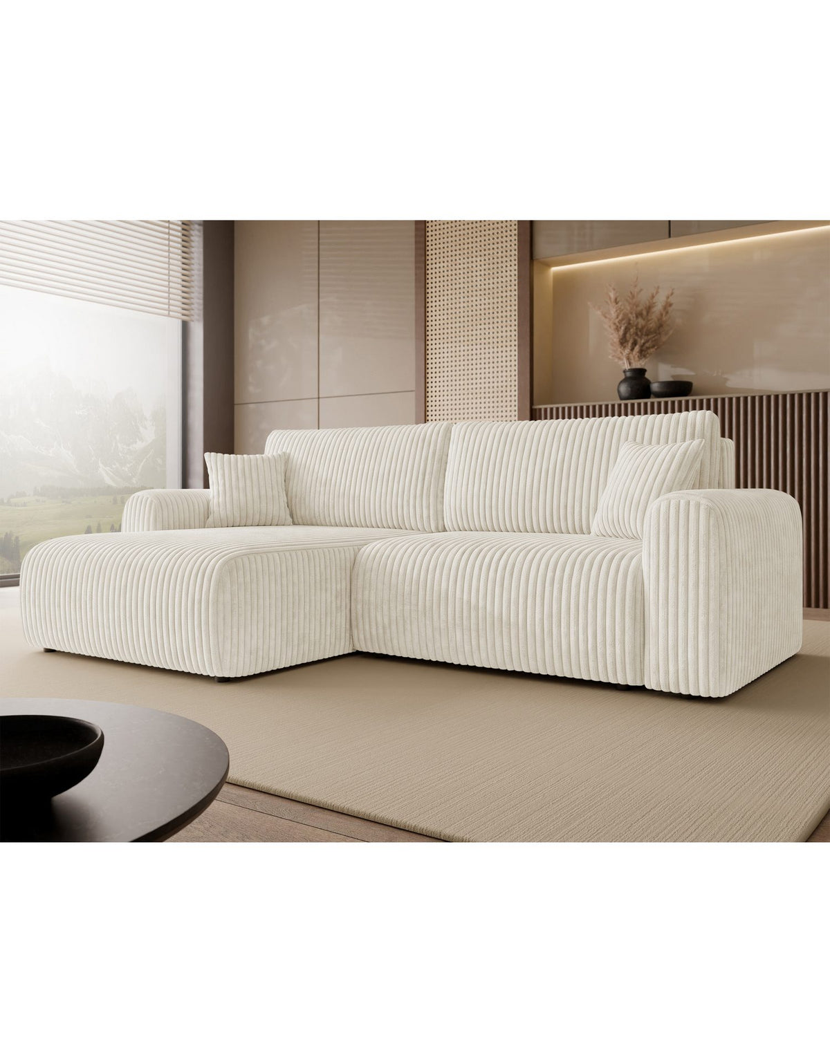 Geöffneter Bettkasten des Cord Ecksofas