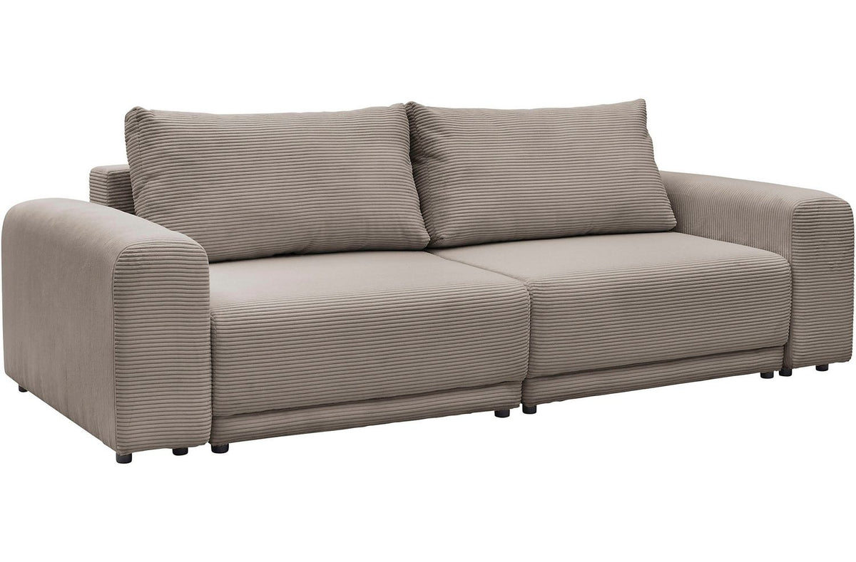 Seitenansicht des Cord Schlafsofas PHEELIX mit breiten Armlehnen