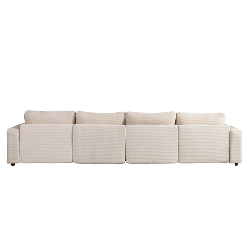Modulares Cord Schlafsofa VINA XL in Beige mit ausgezogener Liegeflaeche