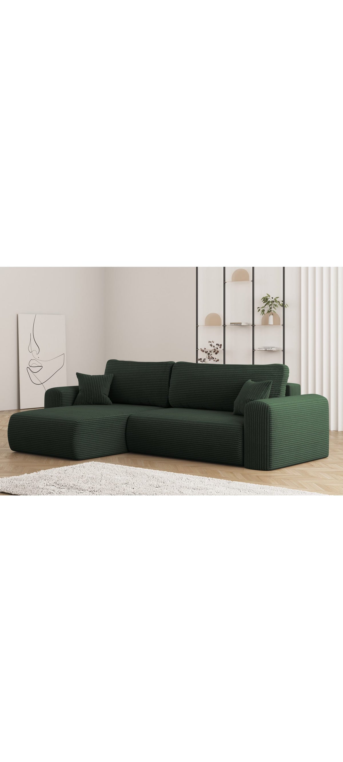 Cord Ecksofa CAPRI in Grün seitliche Ansicht