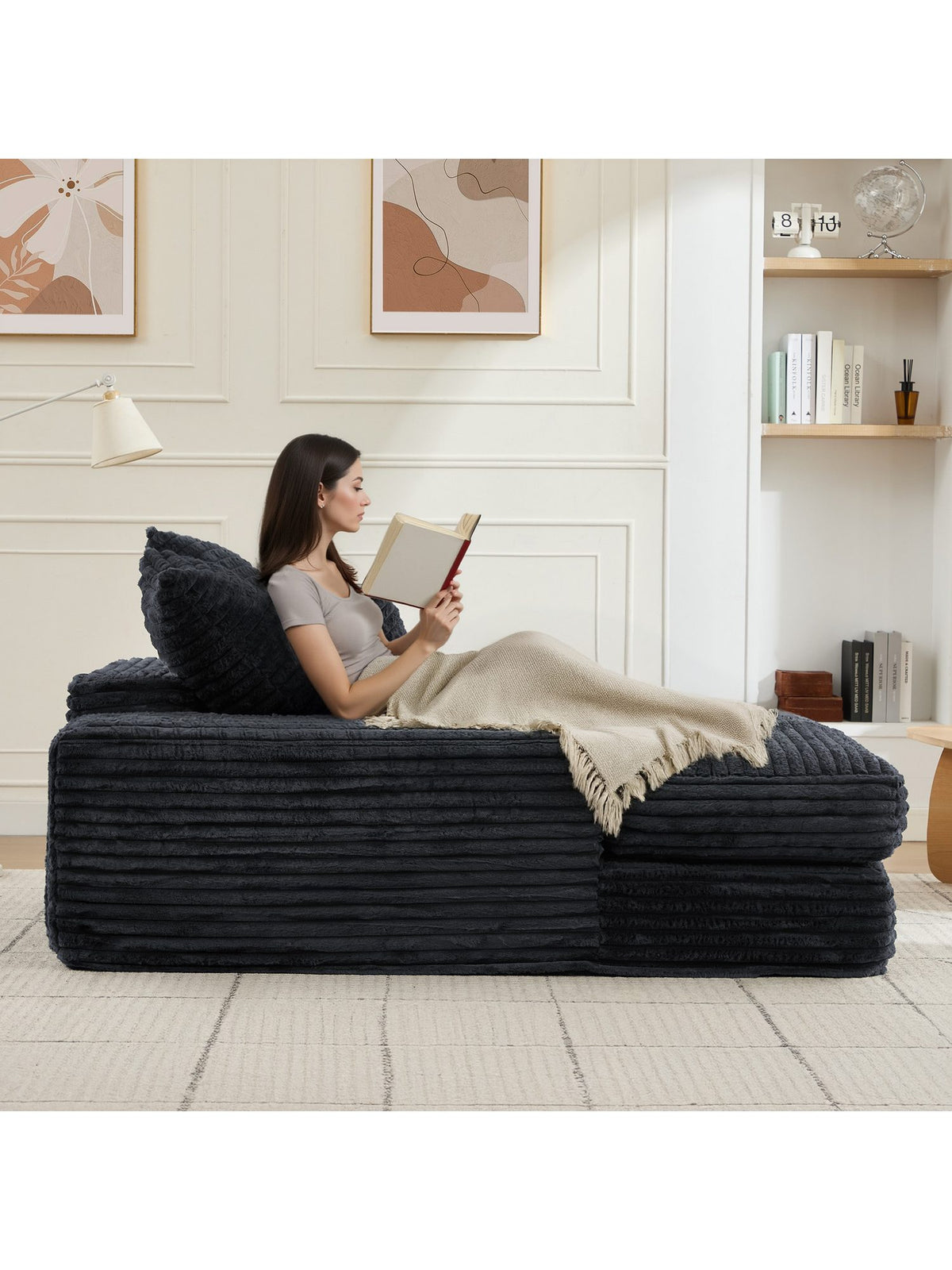 Graues Cord Schlafsofa ODIKALO frontal