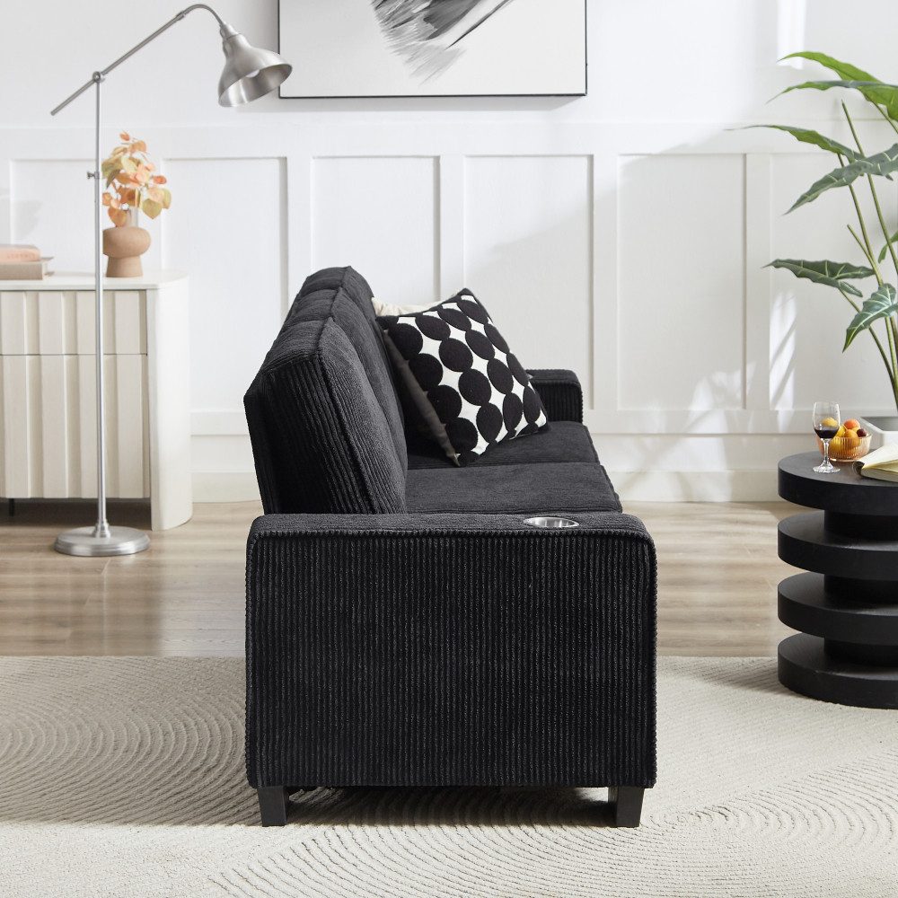 Cord Sofa 206 cm in Schwarz Ansicht 5