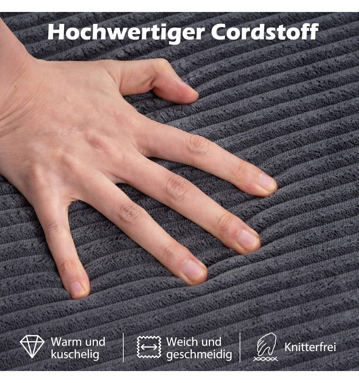 Detailaufnahme des Cordstoffs in Grau