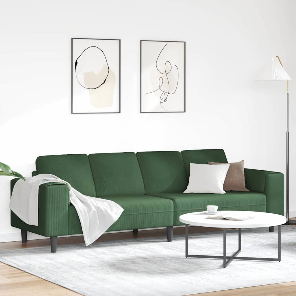 Cord Sofa in Dunkelgrün 250 cm frontale Ansicht