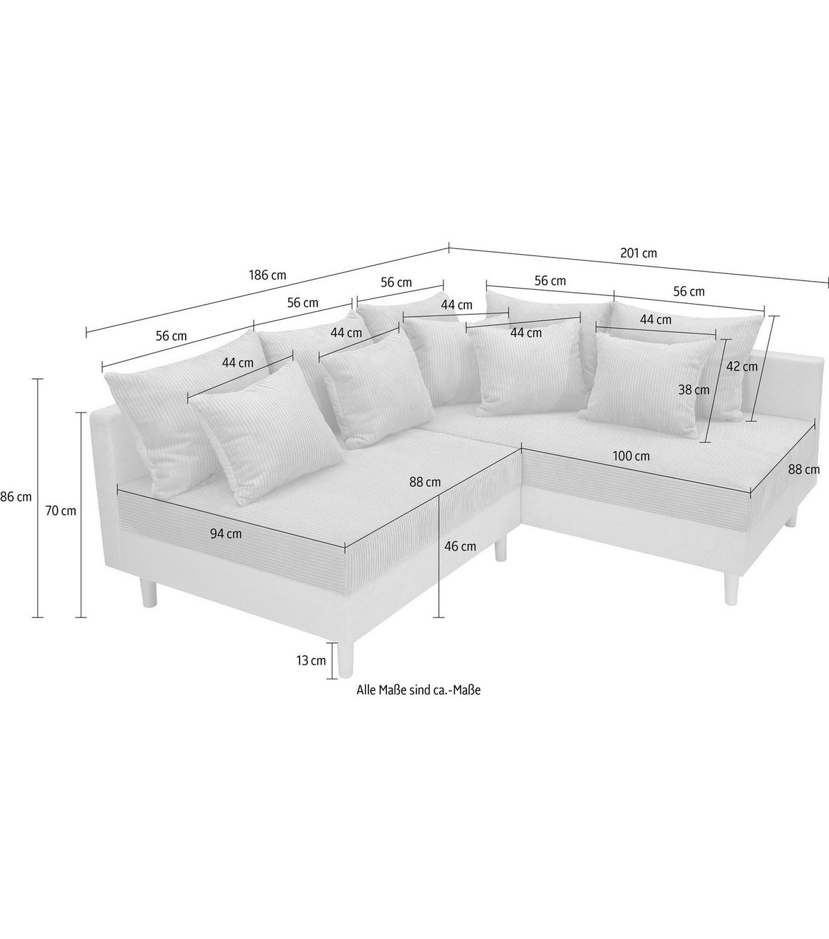 Cord Ecksofa ANTON in Beige im Wohnraum