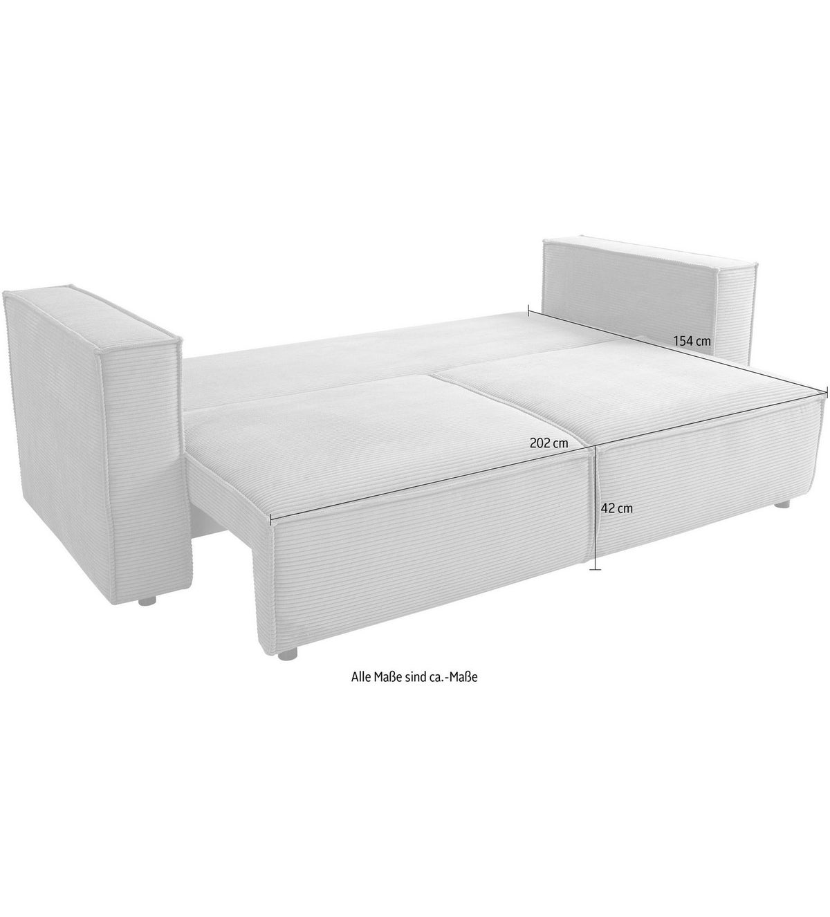 Cord Schlafsofa KANSAS in Beige im Wohnzimmer aufgestellt