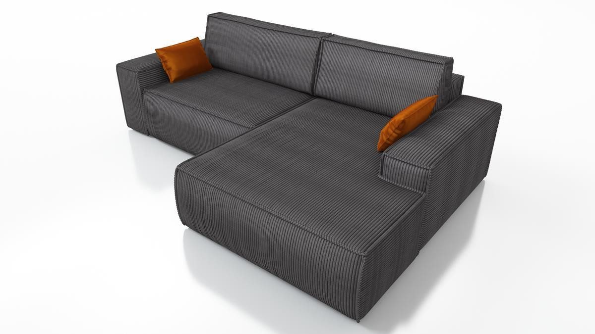 Cord Ecksofa TOR in Graphit im Wohnzimmer
