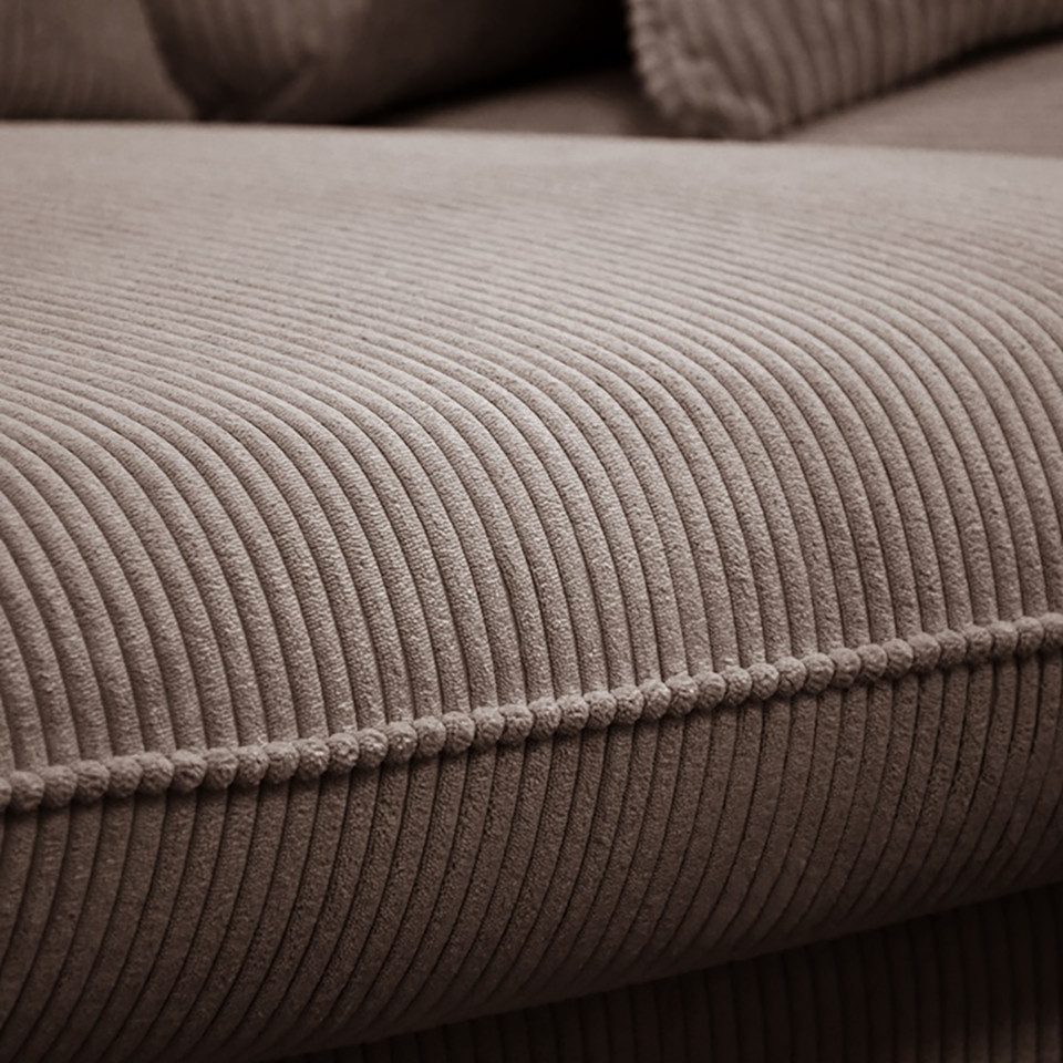 PRINCE Cord Ecksofa in Cappucino im Wohnzimmer