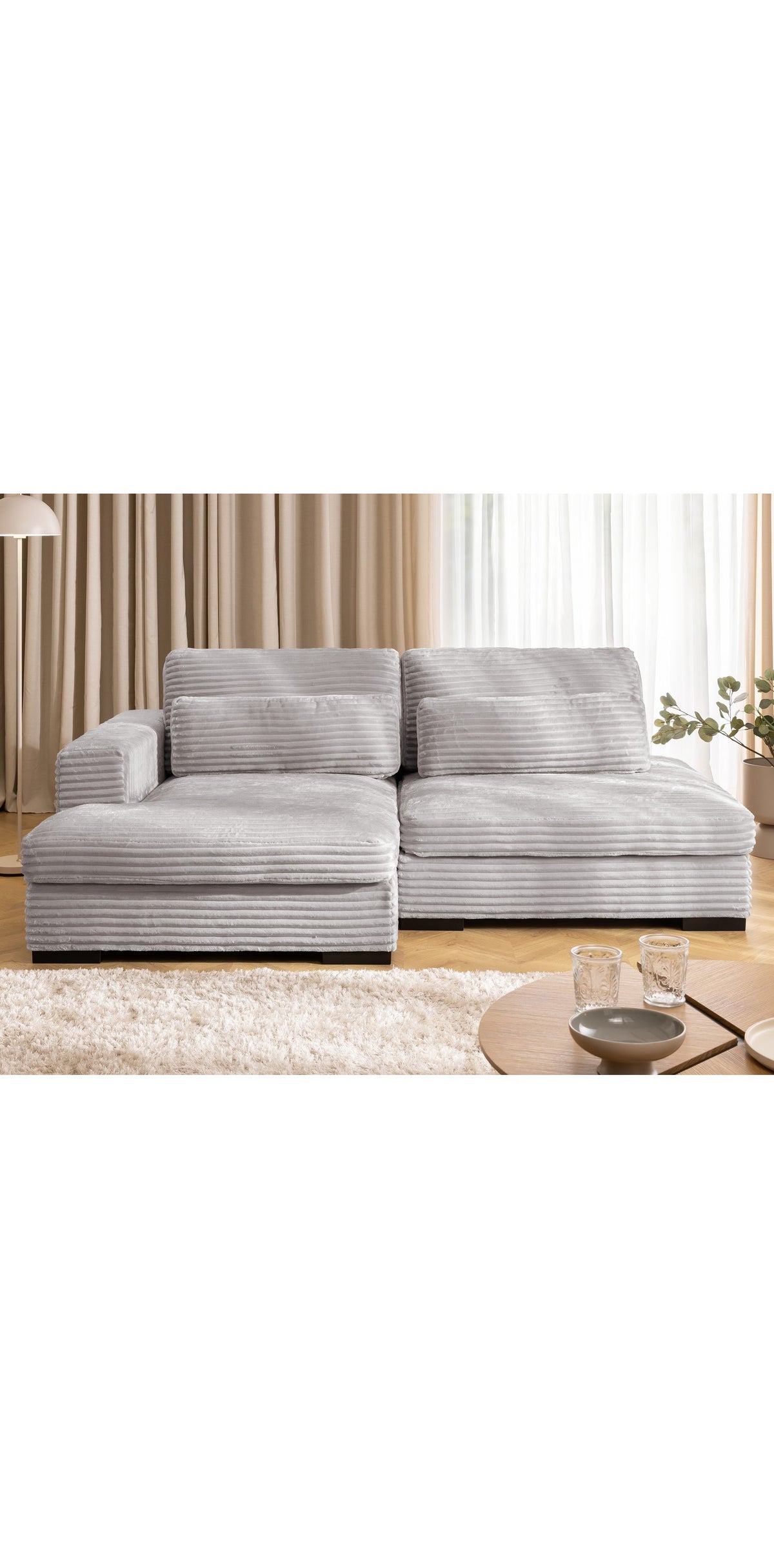 Cord Ecksofa WOLKE mit tiefer Sitzfläche im Wohnzimmer