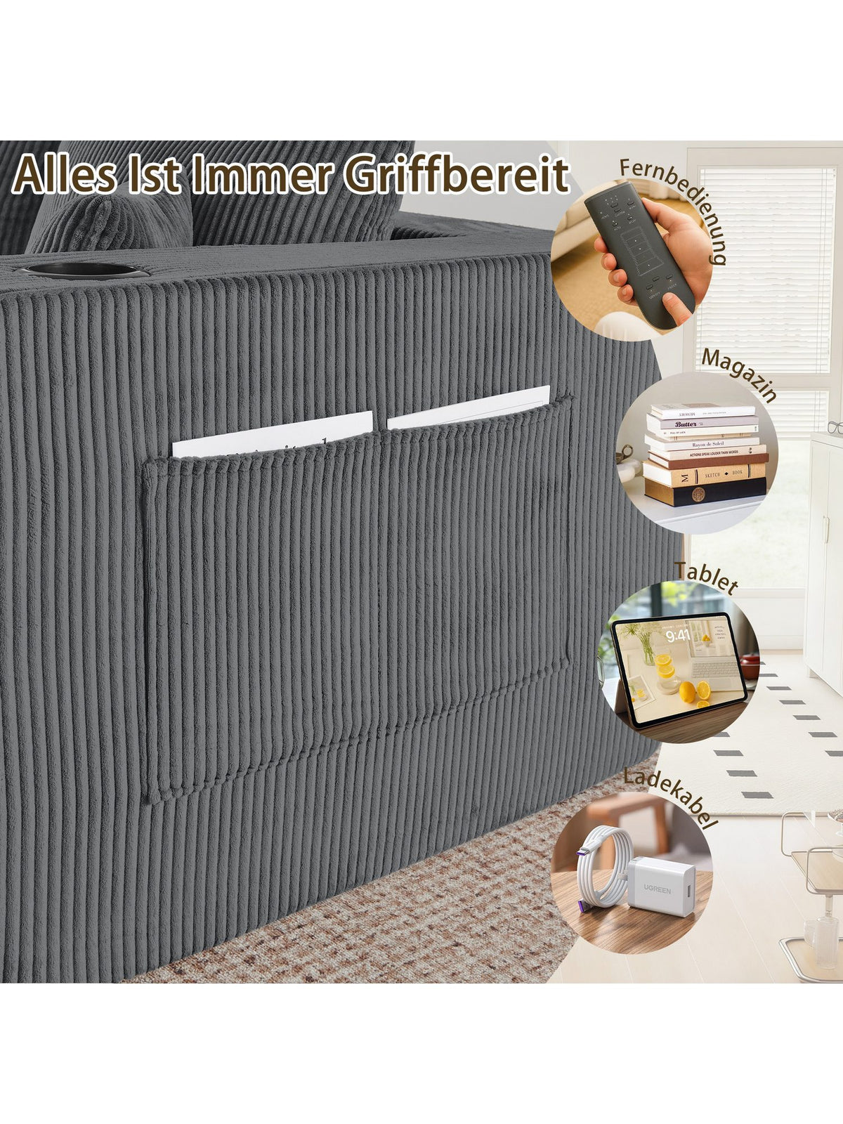 Bewegliche Ottomane des modularen Cord Sofas