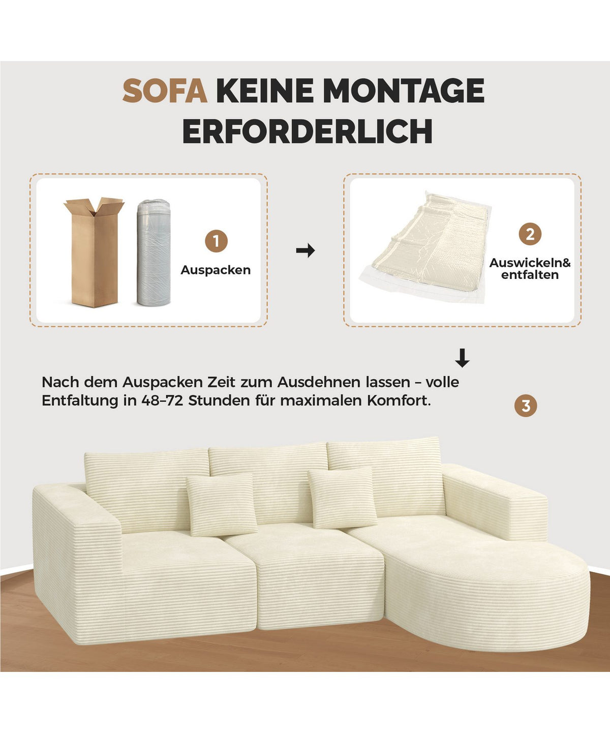 Cord Ecksofa CLOUD COUCH 264 cm in Beige - Ansicht 7