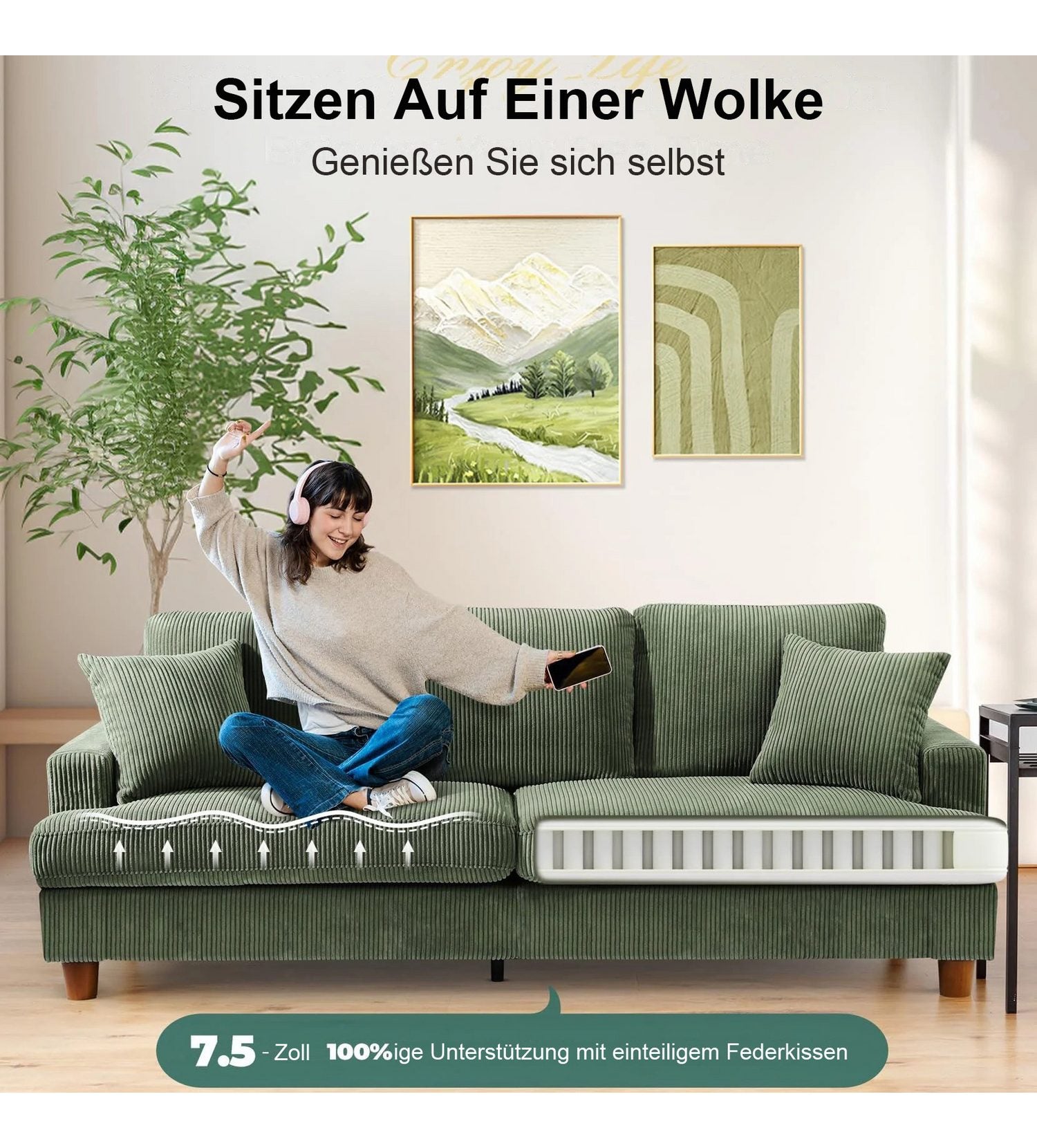 Extra tiefe Sitzkissen des Cord Sofas