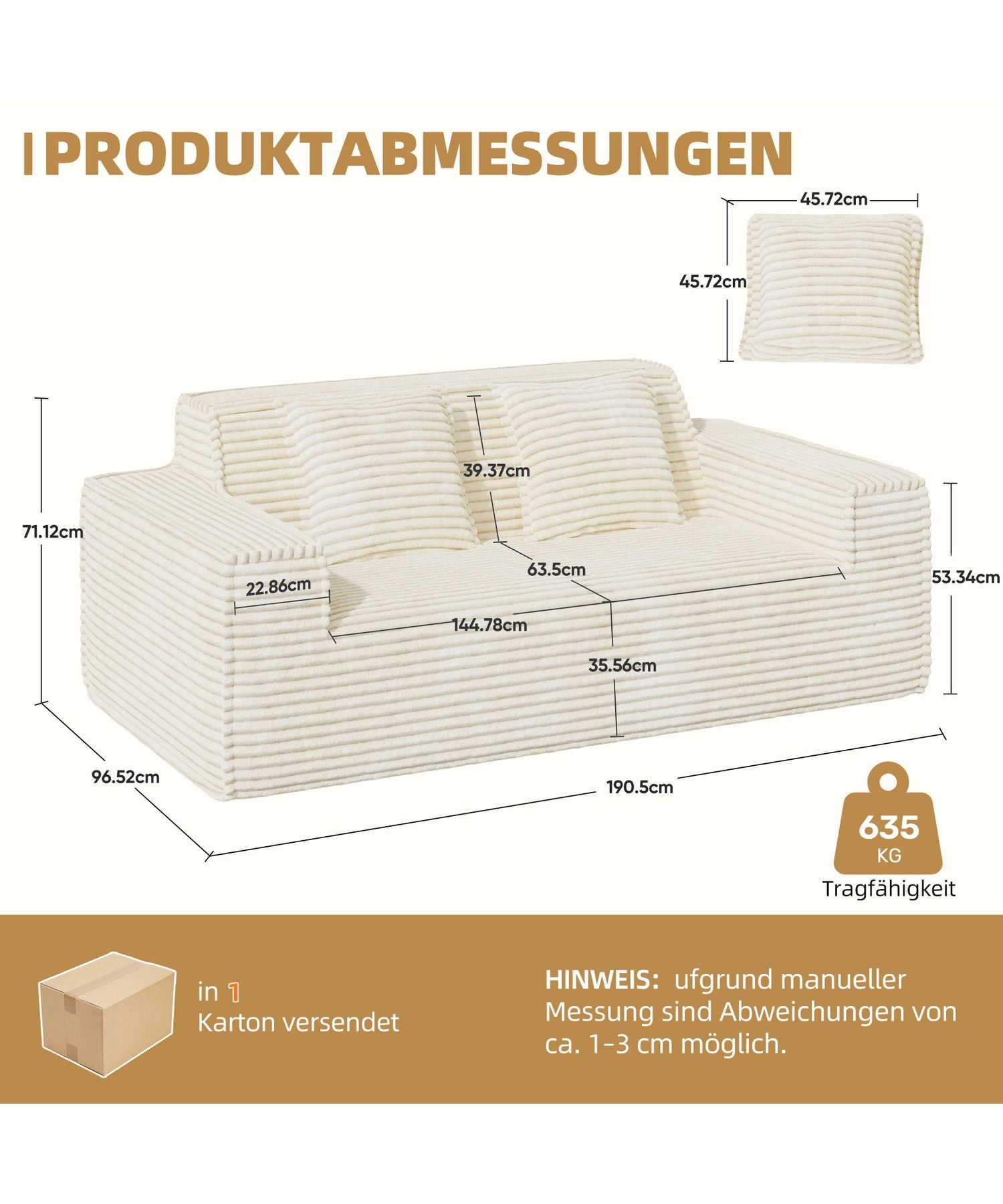 Beiges Cloud-Sofa aus Kordstoff von vorne