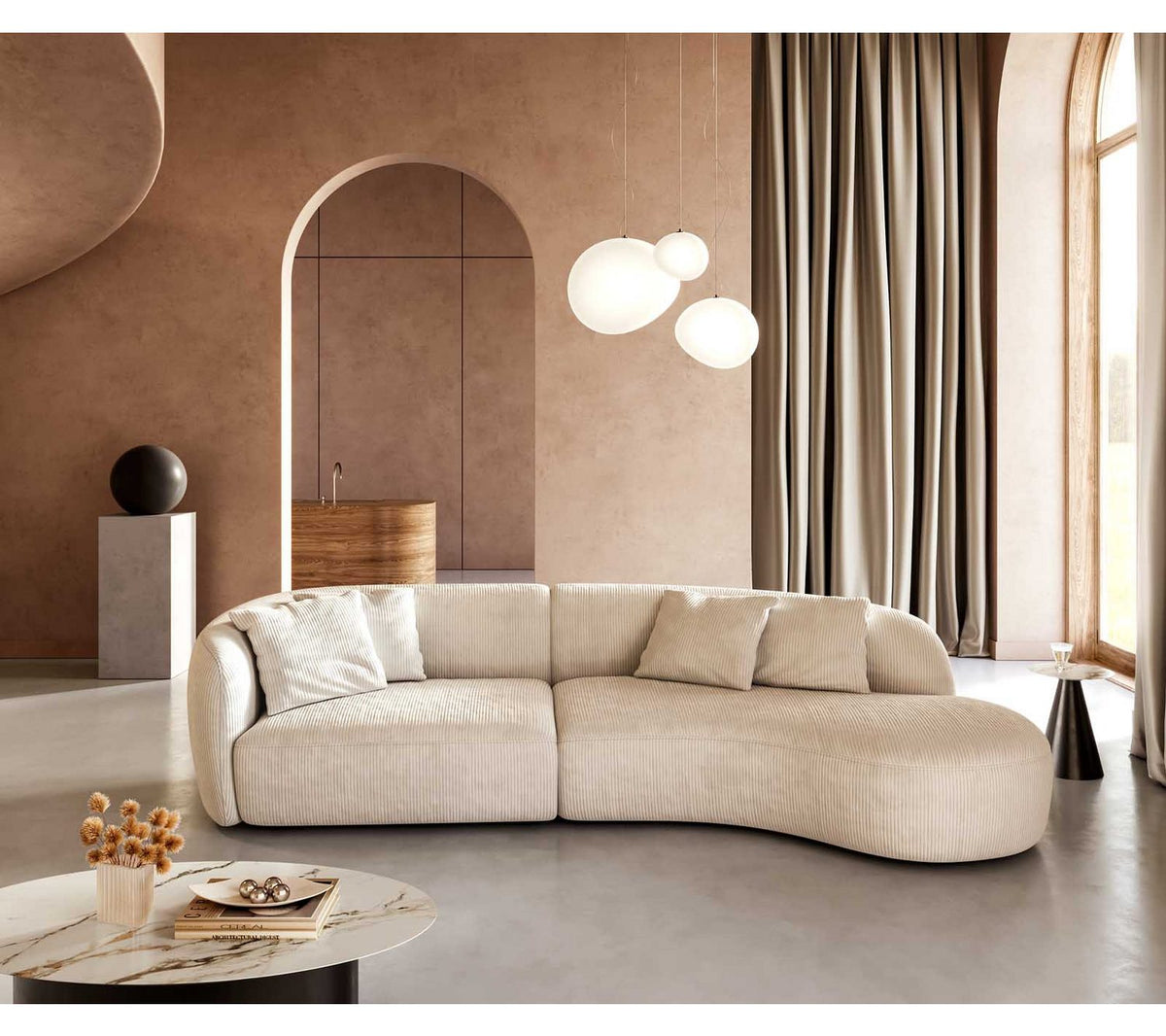 Cord Big Sofa MAIRI in beigem Cord von vorne