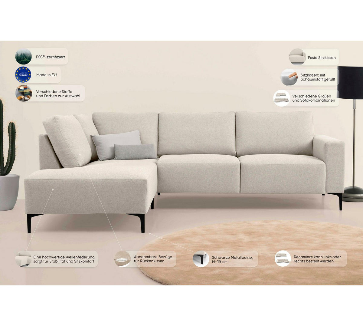 Schwarze Metallfüße des Ecksofas Tournon