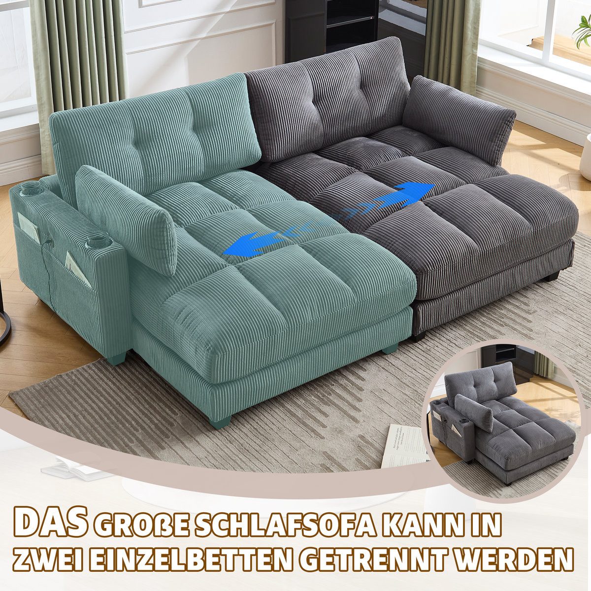 USB-Ladeanschluss an der Armlehne des Loungesofas