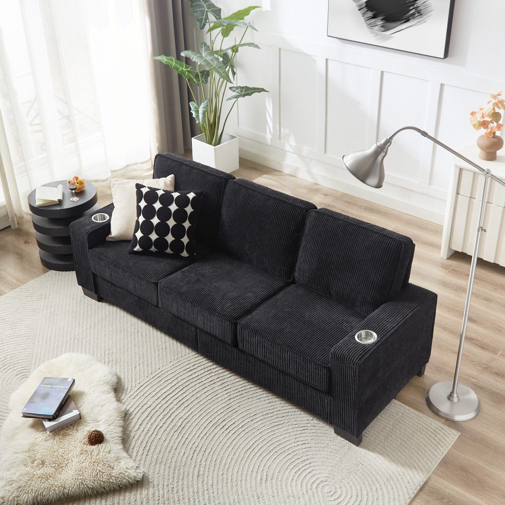 Cord Sofa 206 cm in Schwarz Ansicht 2