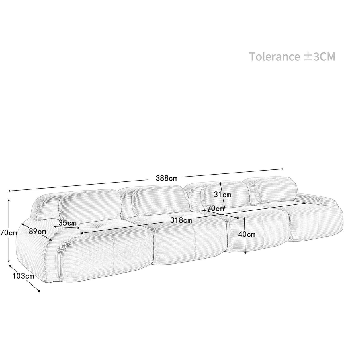 Beiges Cord Sofa aus der Seitenansicht