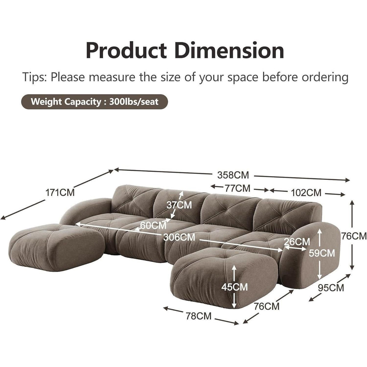 Cord Wohnlandschaft in U-Form in Braun im Wohnzimmer