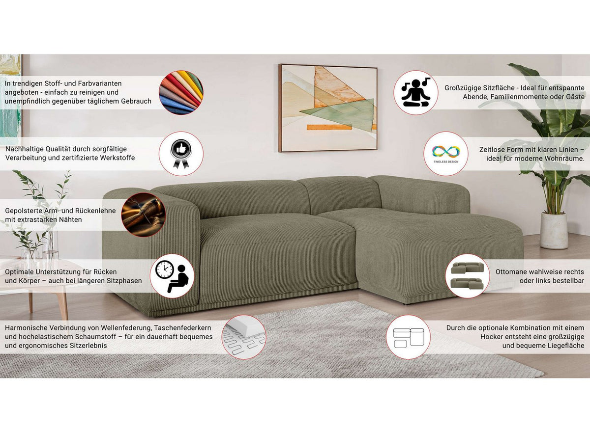 Cord Ecksofa EMMERIK in Creme Ansicht 4