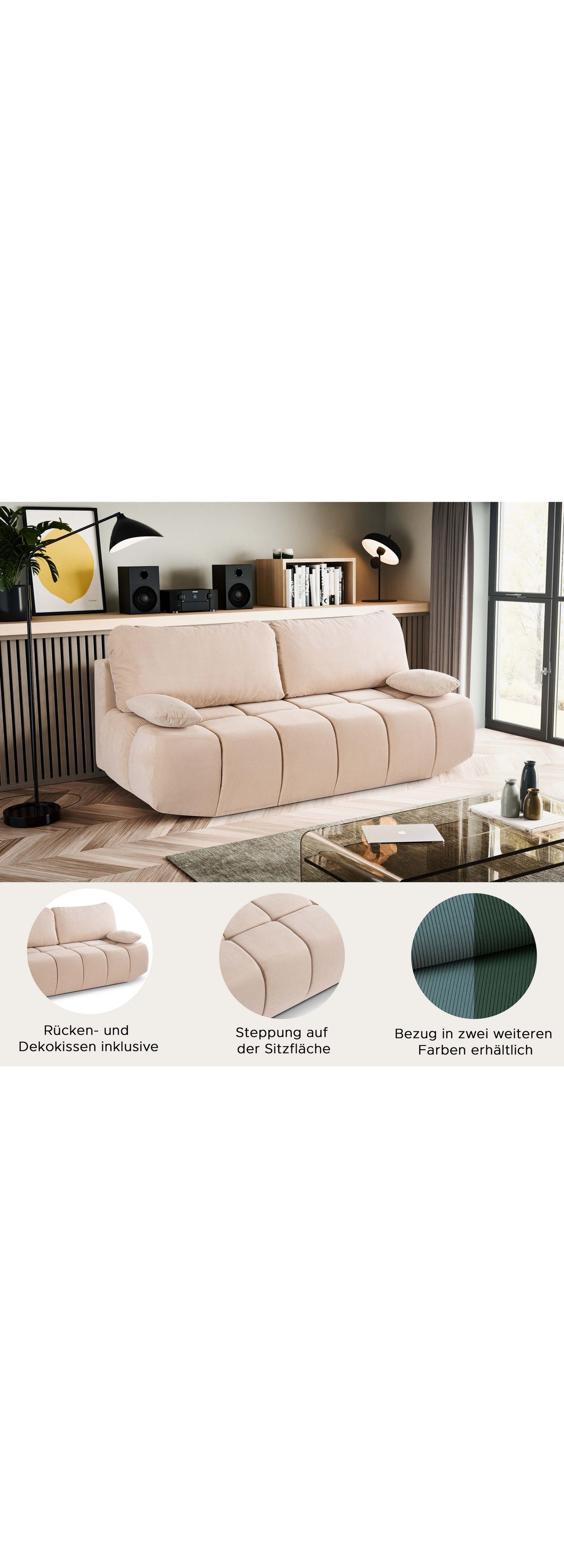 Beiges Cord Schlafsofa LAUNO im Wohnzimmer