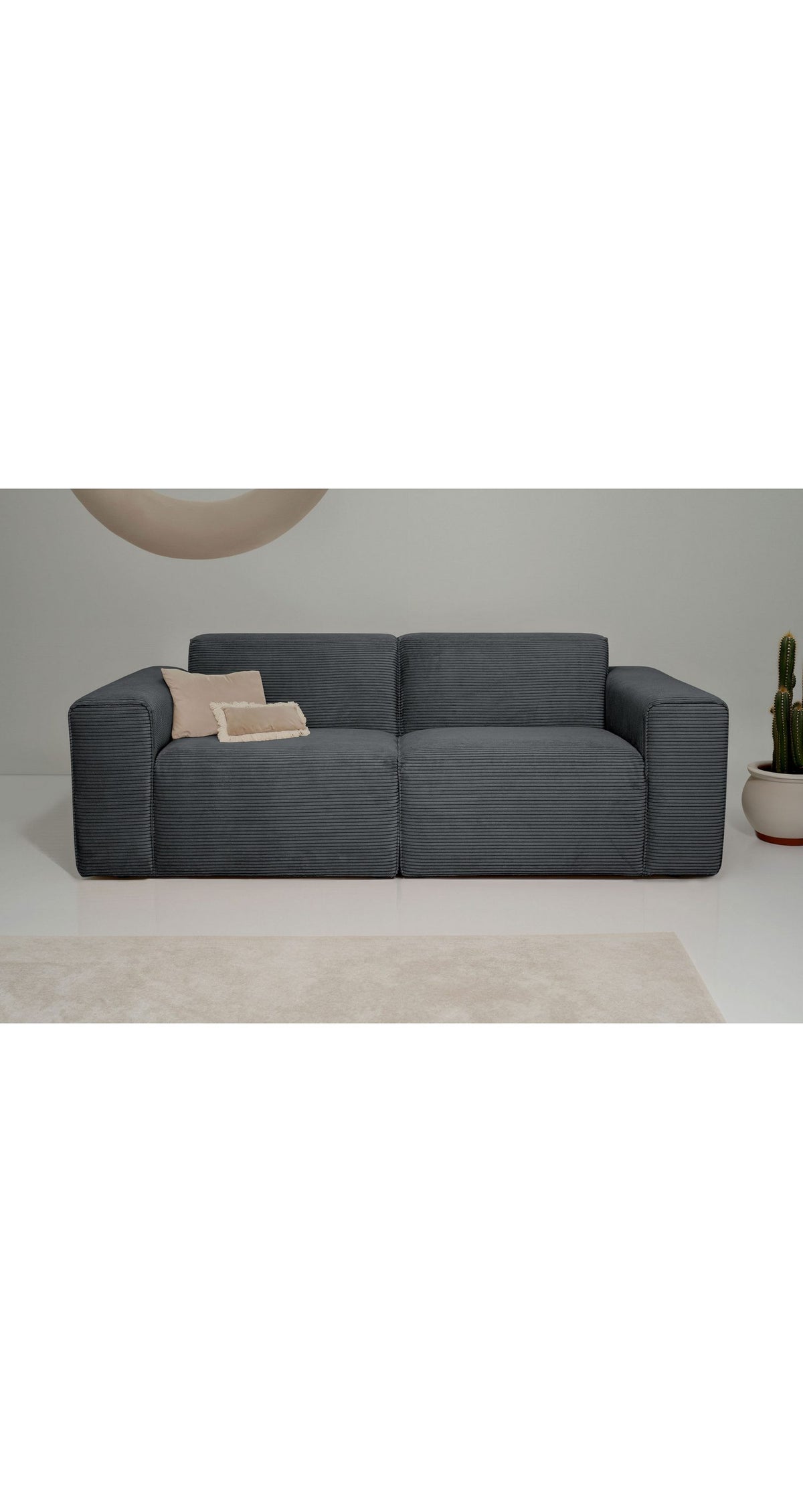 Cord Kompaktsofa CLAYTON in Grau im Wohnzimmer