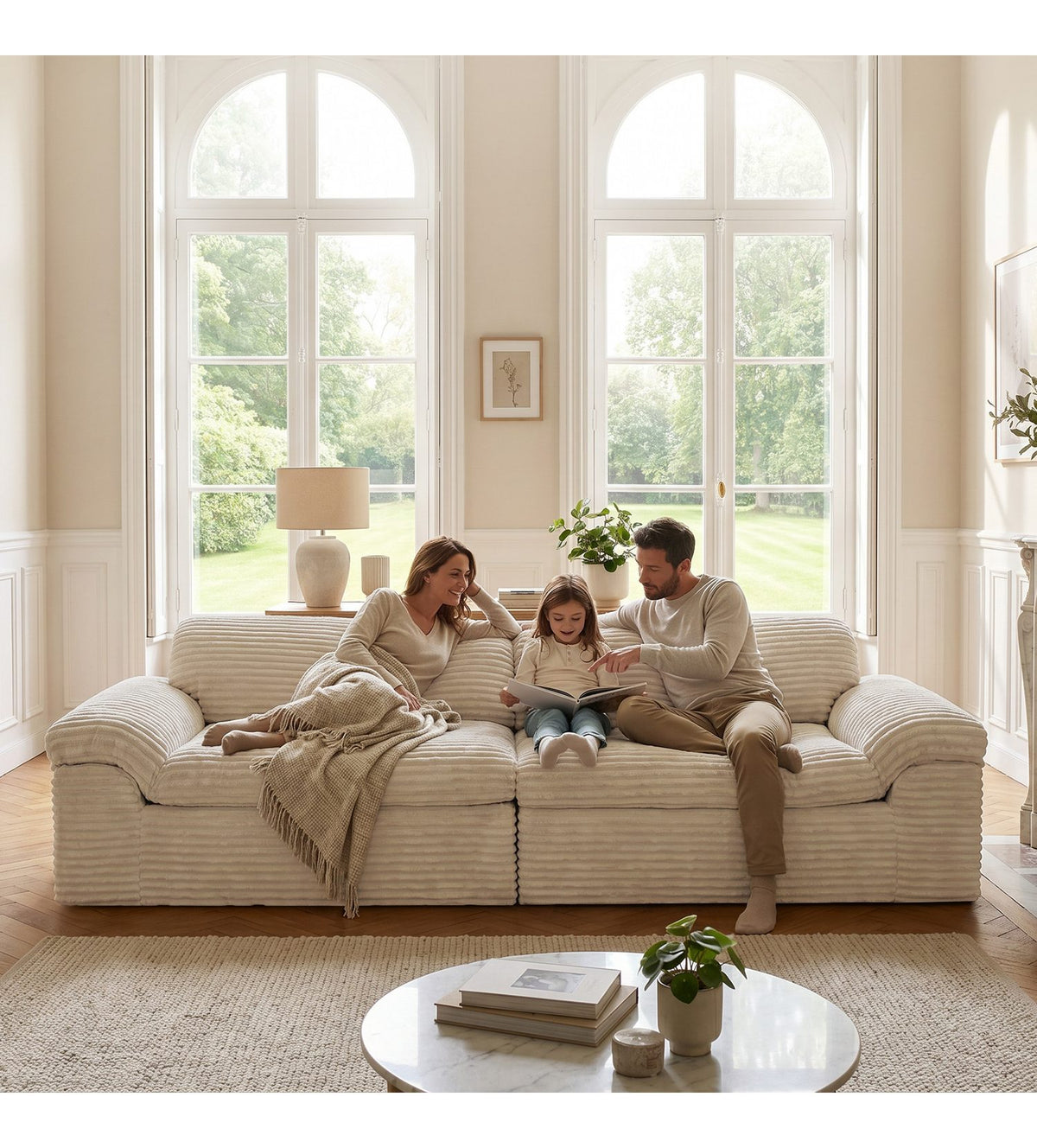 Seitenansicht des Cord Big Sofas VESGANTTI 260 cm
