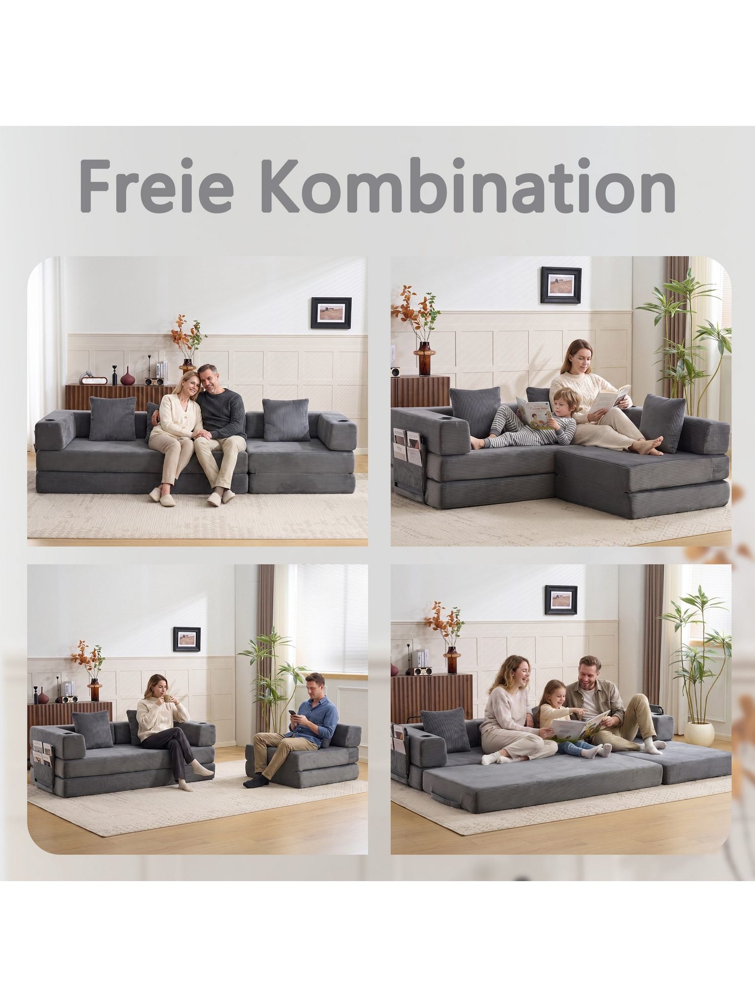 Seitentasche des Cord Schlafsofas im Detail