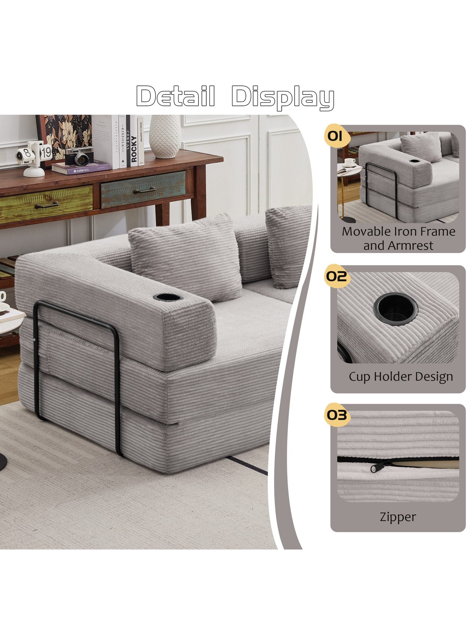 Cord Schlafsofa in Grau von vorne