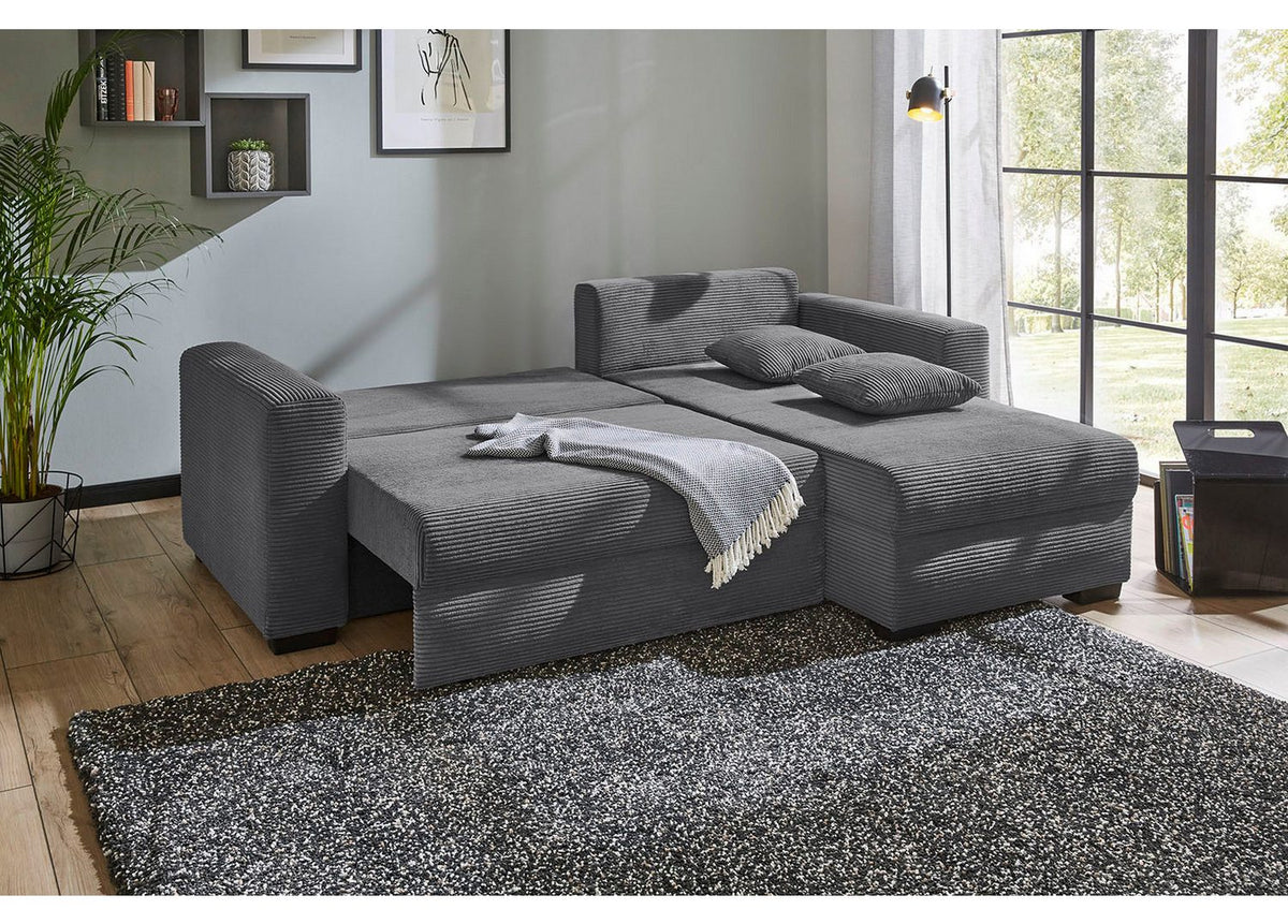Cord Ecksofa ELMAU in Grau mit Ottomane