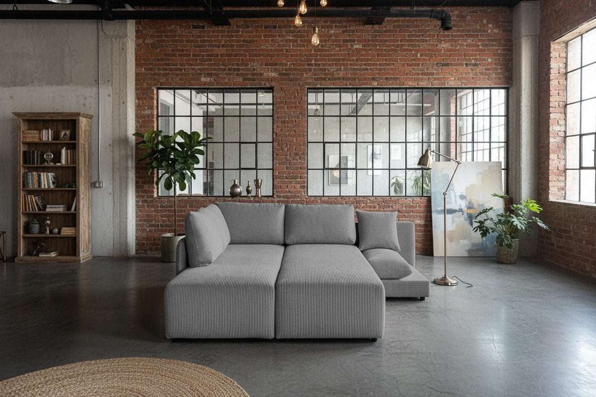 Cord Ecksofa SADIRA mit den sechs Kissen