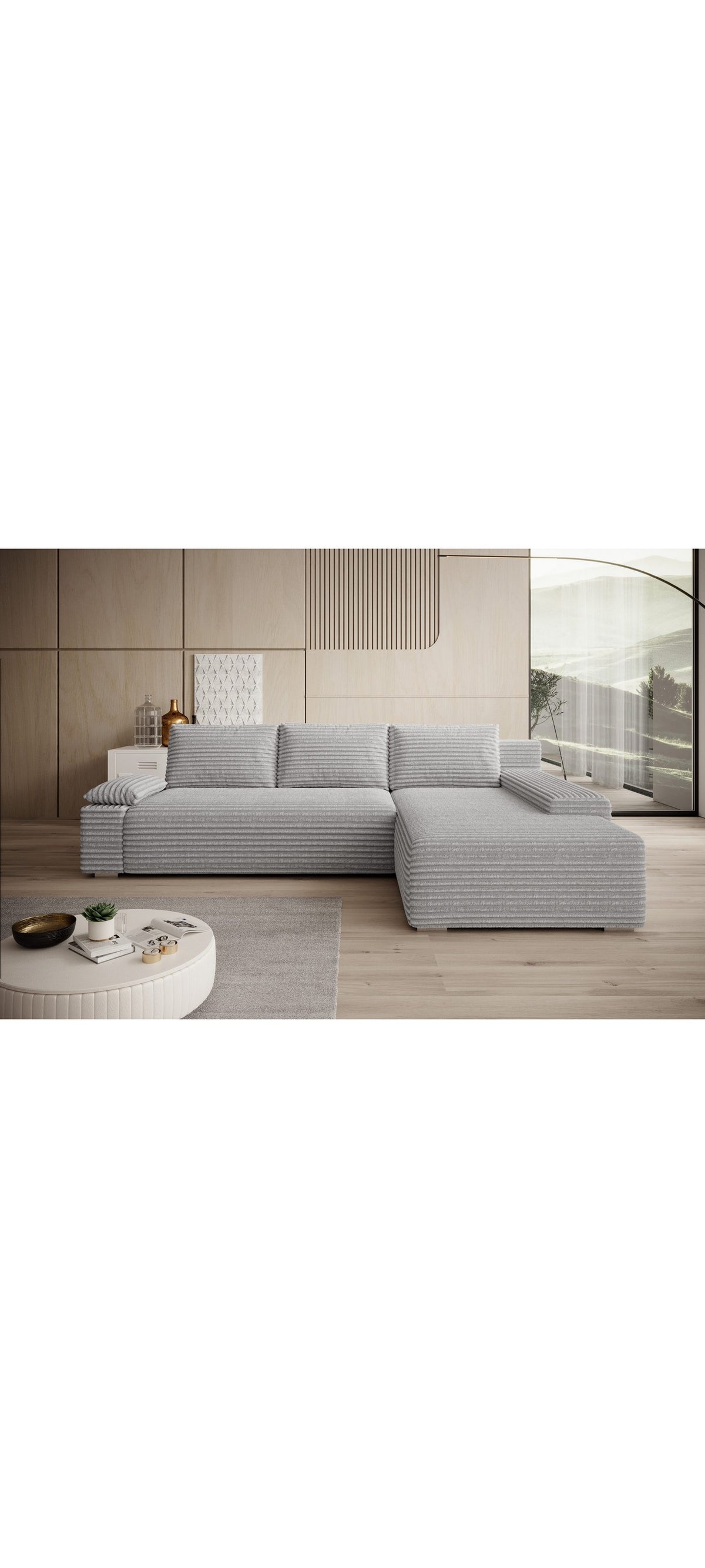 Cord Ecksofa LINEA in Hellgrau im Wohnzimmer