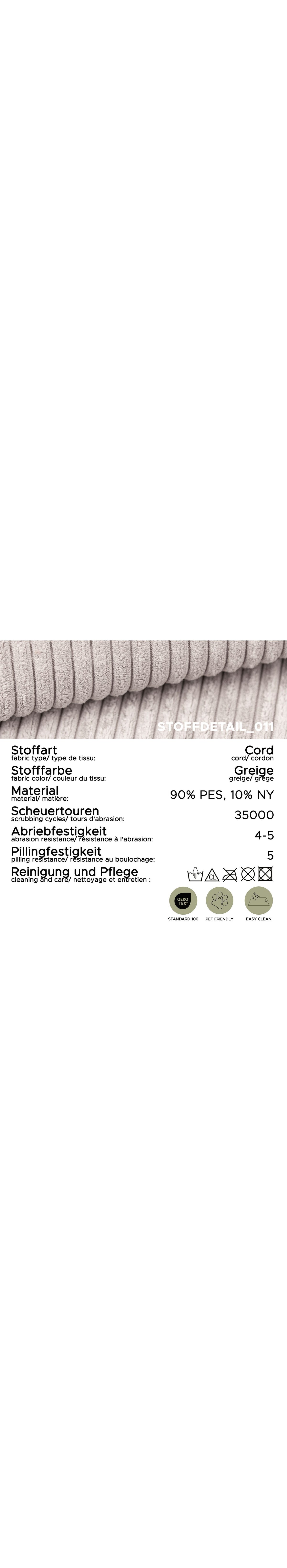 Detail des Cordstoffs am Sofa ALMIRA