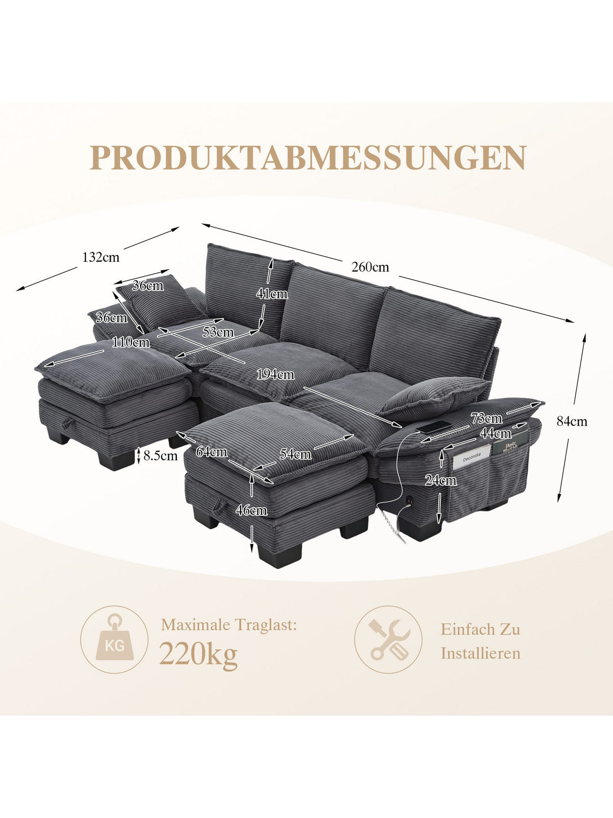 Cordstoff der Wohnlandschaft TAVILAECON in Nahaufnahme