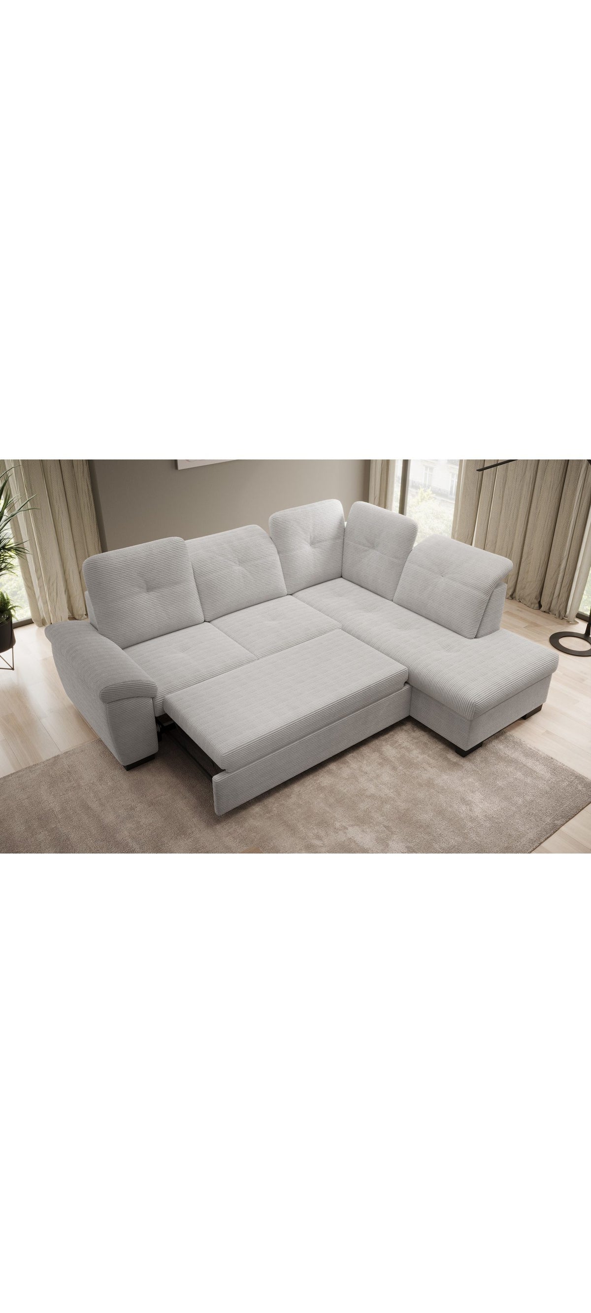 Cord Ecksofa DUARTE mit Ottomane rechts