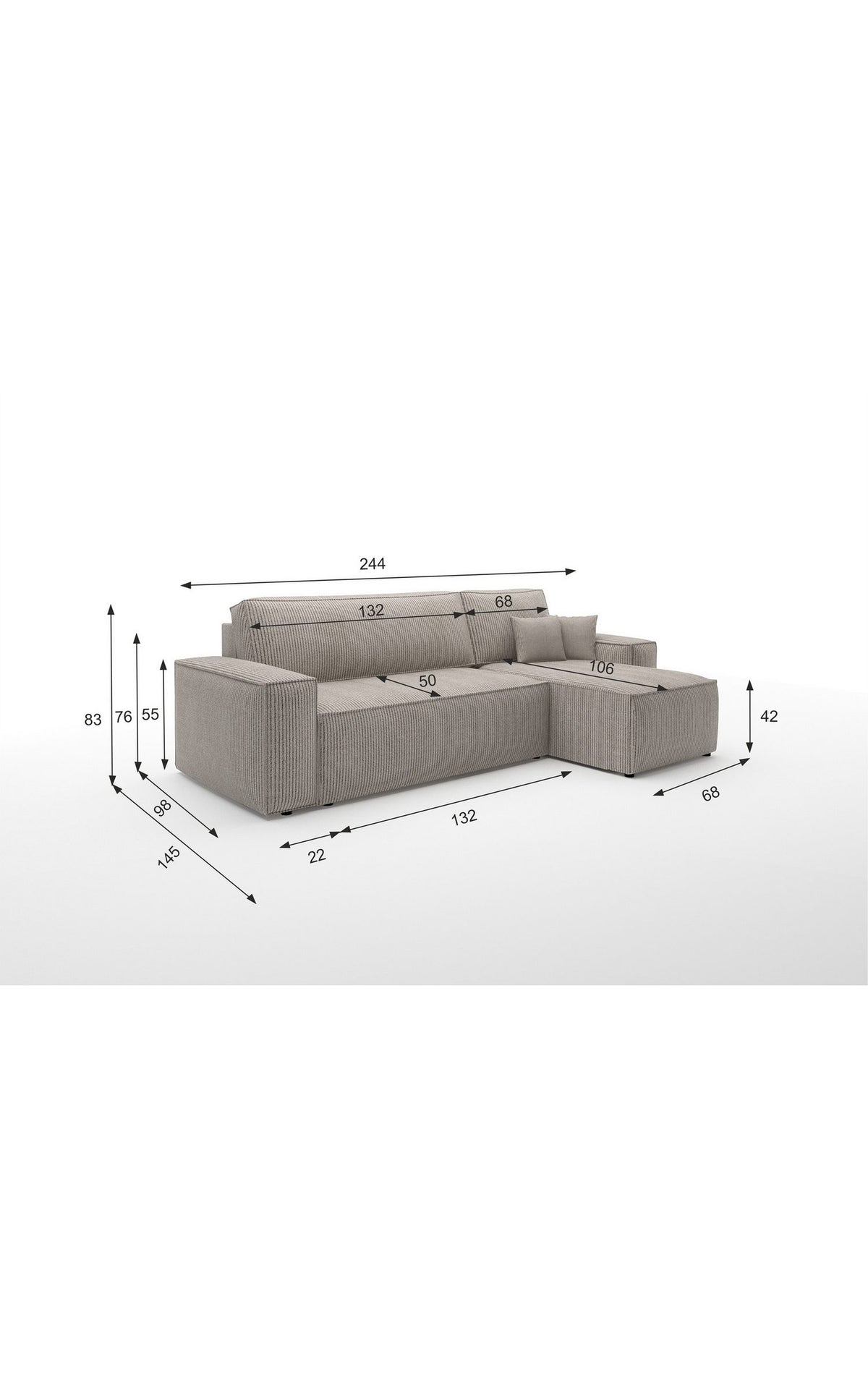 Geöffneter Bettkasten des Cord Ecksofas LORENZO