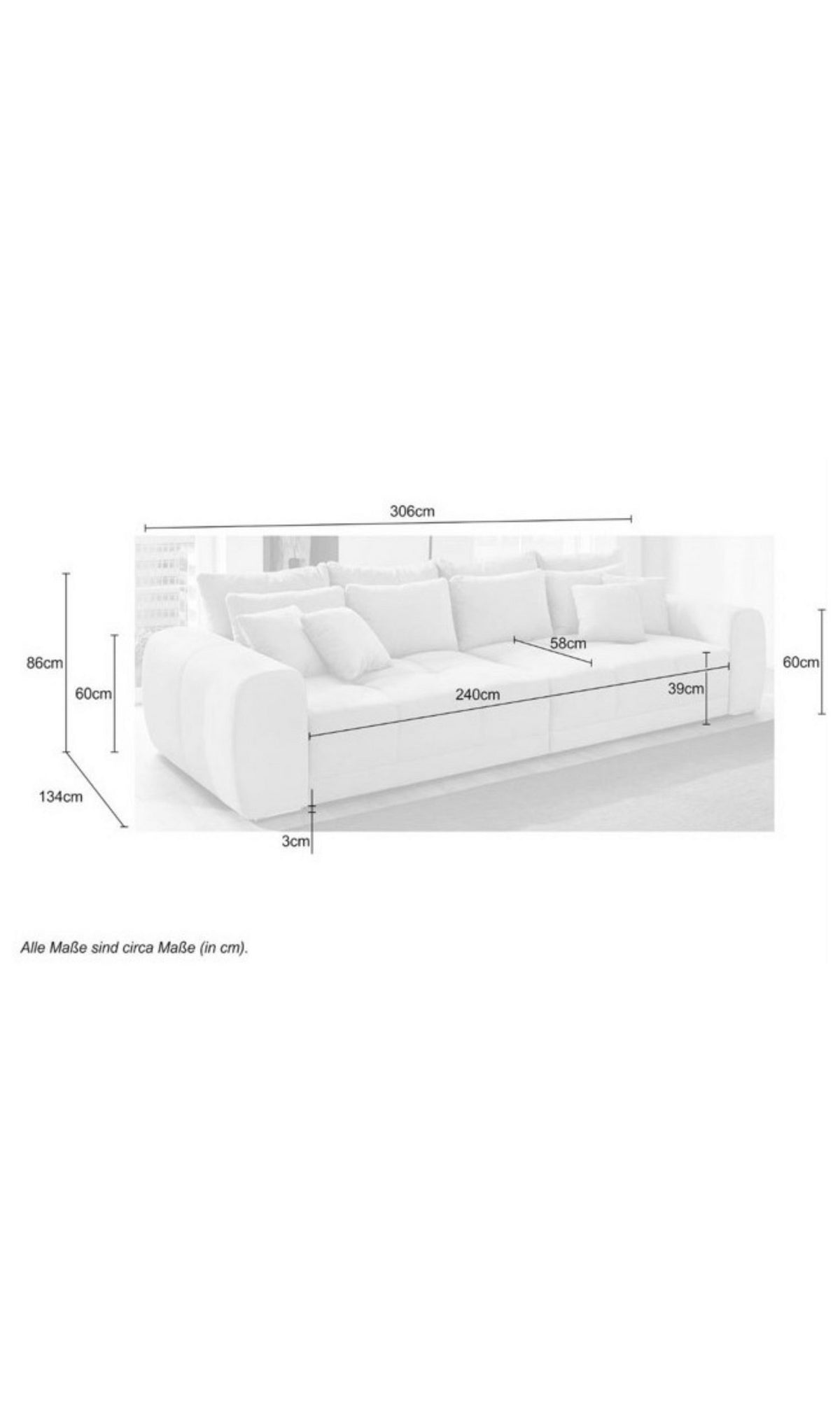 Big Sofa 15173 in Cord Beige Grau im Wohnzimmer