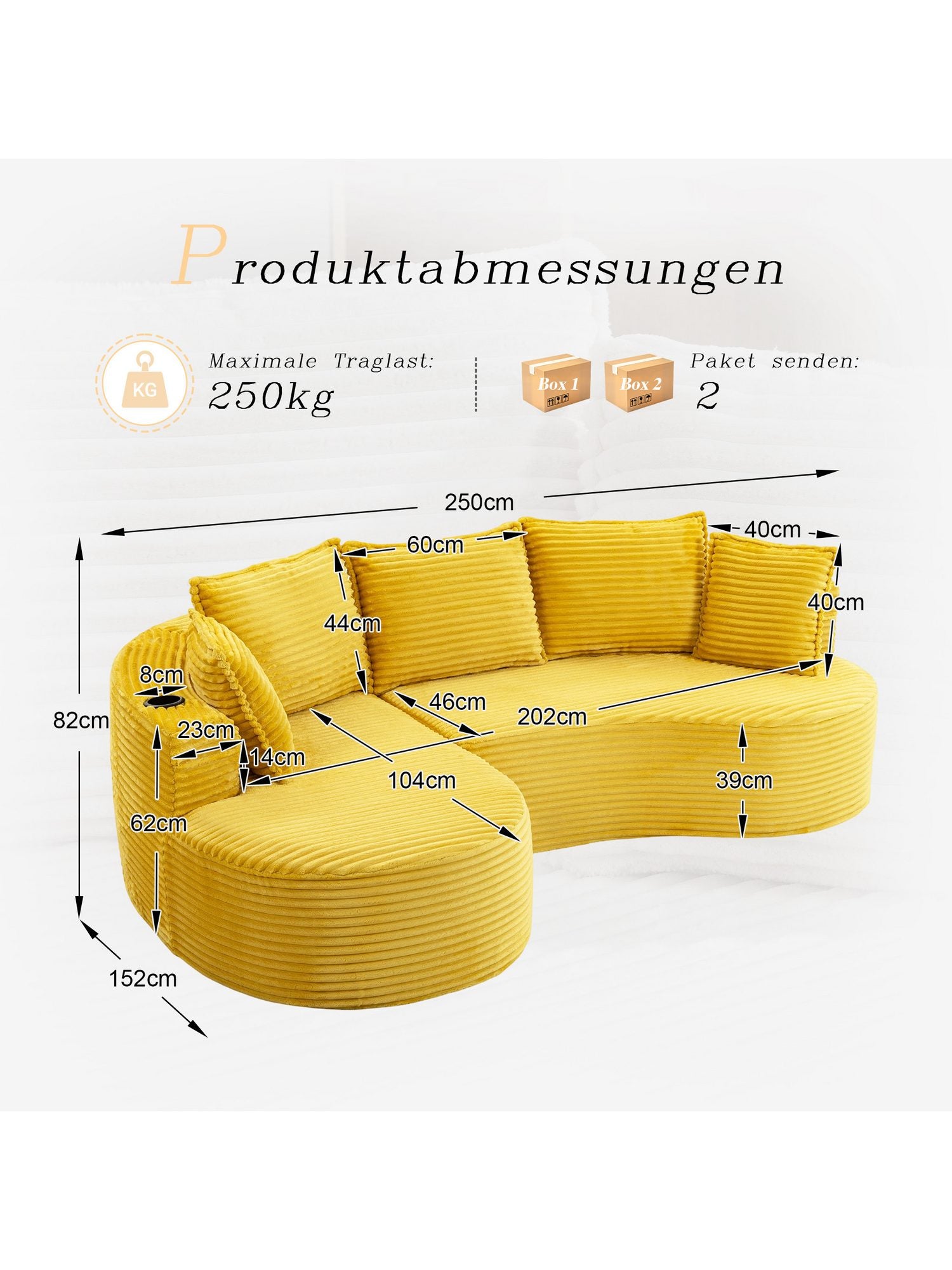 Seitentasche des Cord Bogensofas für Fernbedienung