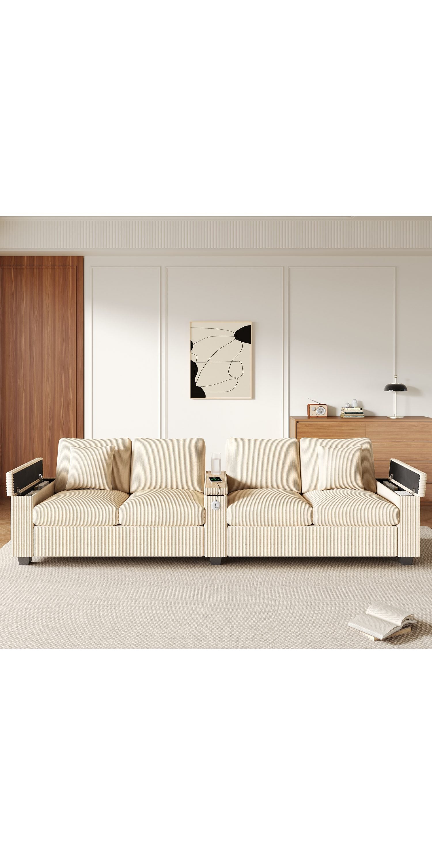Cord Sofa MERAX in Beige frontal