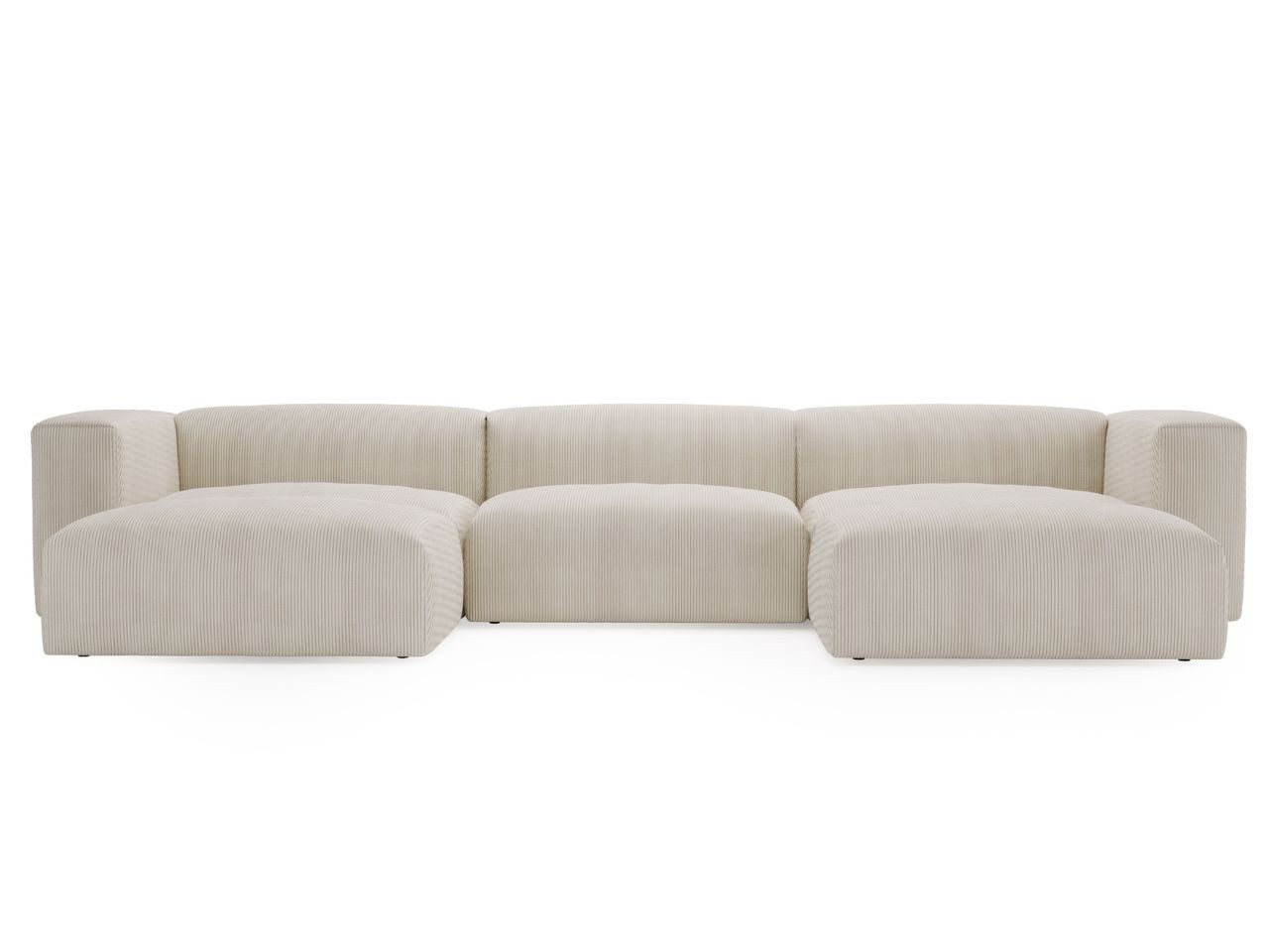 Cord Ecksofa LANDI U in Beige aus seitlicher Perspektive
