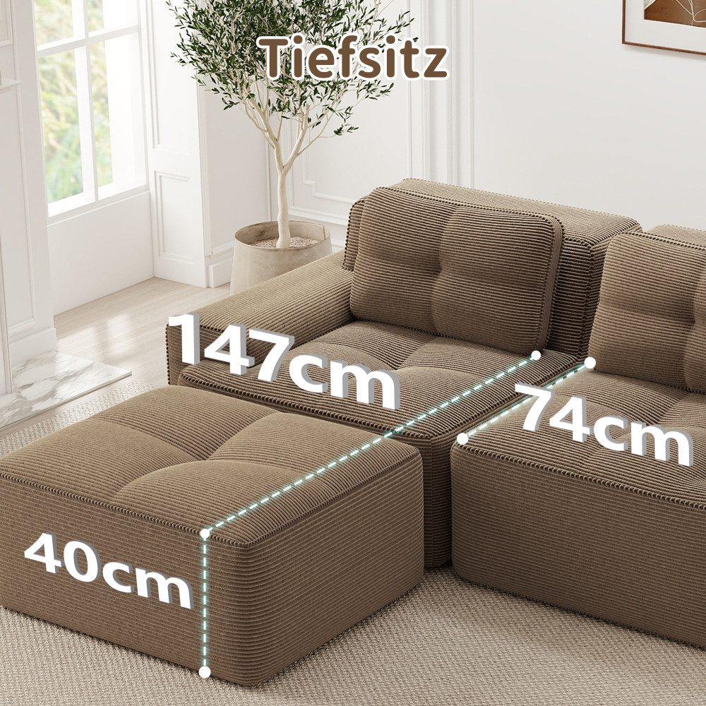 Braunes Cord Modulsofa CLOUD im eingerichteten Wohnzimmer